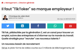 Tribune de Julien Badr sur TikTok et la marque employeur dans le Journal du Net